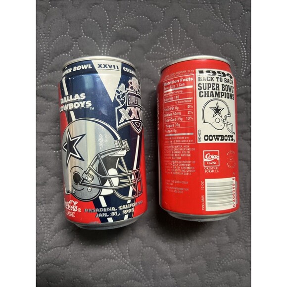 1993 & 94 SUPER BOWL CHAMPION Dallas Cowboys COCA-COLA NFL VTG 2 Cans Empty READ - Picture 1 of 7